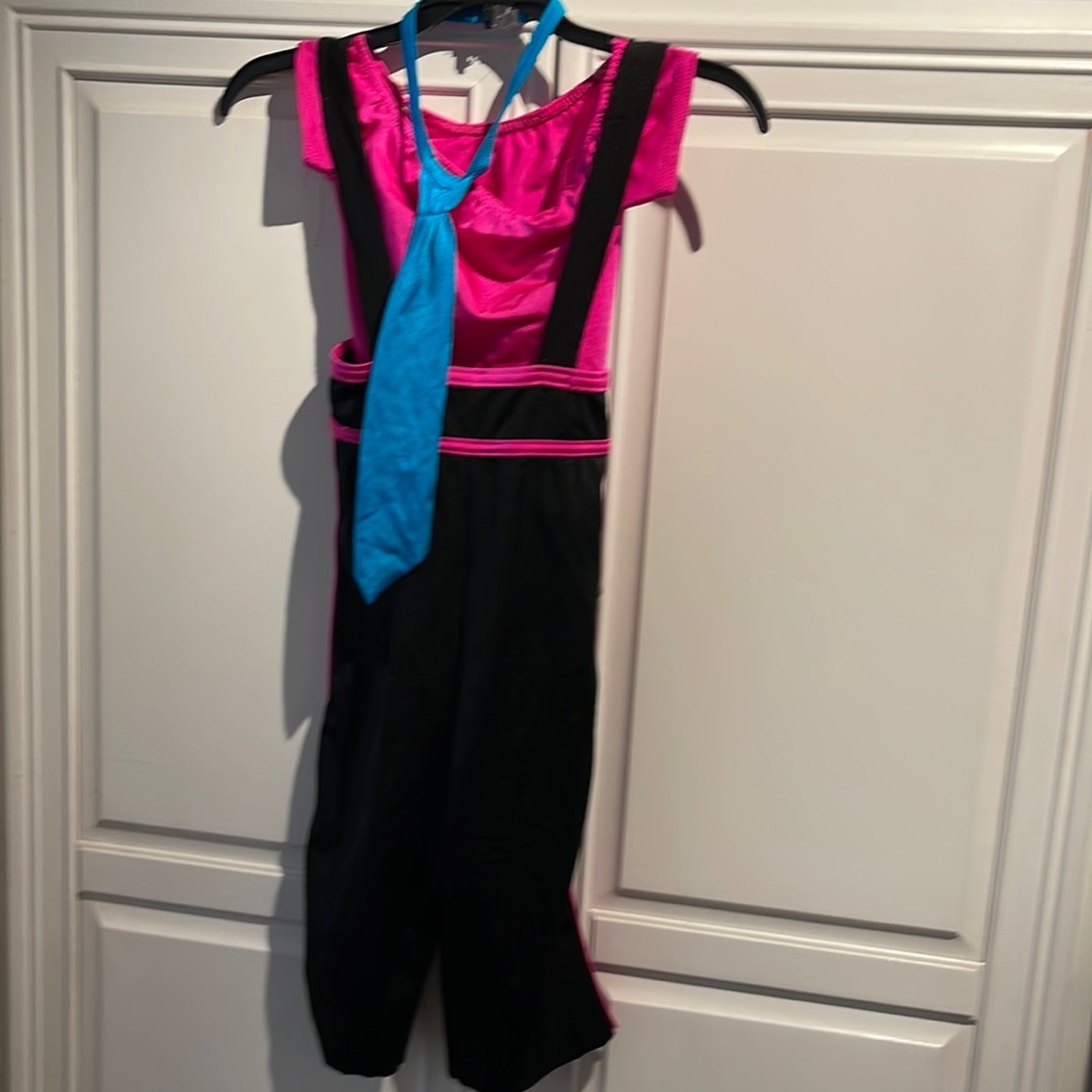 Pink/black costume gallery  jazz pants /overalls, bodysuit, tie child med 8-10